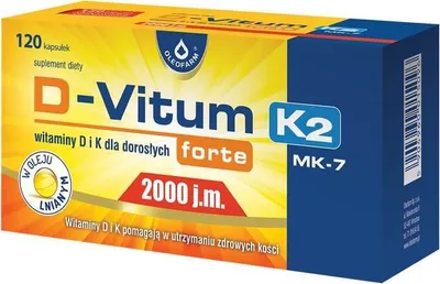 Image de D-Vitum forte vitamine D et K pour adultes D3 2000 IE naturelle K2 MK-7 75 mcg 120 capsules Oleofarm