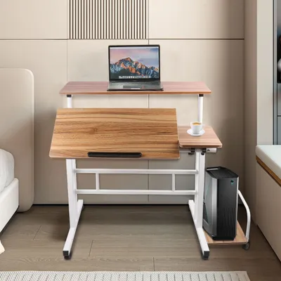 Produktbild von Mobiler Stehpult,Groß Laptoptisch mit Host-Rack,Computertisch Überbett-Tisch neigbar Tischplatte für Zuhause Büro Höhenverstellbar 102x60x67-115cm