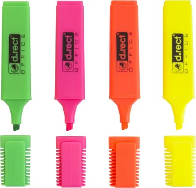 Produktbild von D.RECT 1127 Textmarker mit Schrägkeilspitze, Highlighter Pen, Textmarken Set, 4-Farben-Set 12 Sets