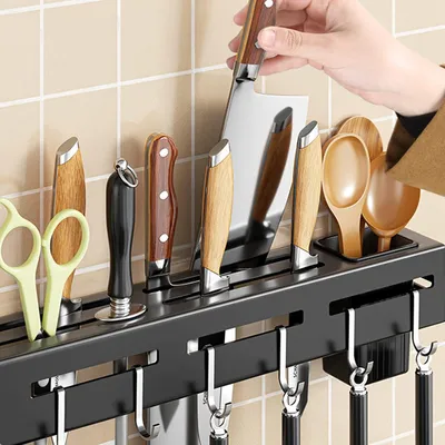 Produktbild von Edelstahl Küchenwandregal mit abnehmbaren Haken - multifunktionaler Organizer für Küchen und Restaurants