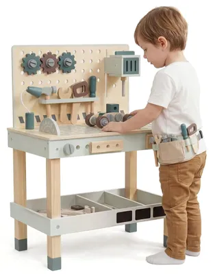 Imagen del producto de Banco de trabajo de madera para niños pequeños, con accesorios, a partir de 3 años, juguete para niños