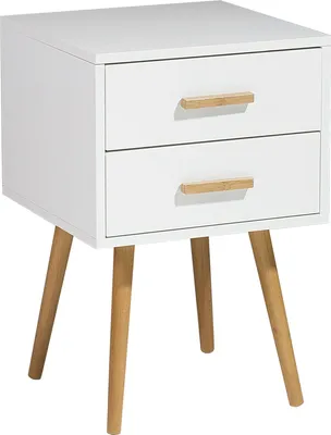 Zdjęcie produktu dla BELIANI Stolik nocny biały drewniane nogi szafka z 2 szufladami 40 x 40 cm styl skandynawski