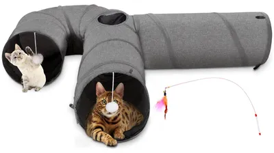 Immagine prodotto di Tunnel per gatto giocattolo per gatti pieghevole - Grigio - 60 x 25 cm - Per interno