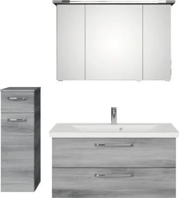 Produktbild von Badmöbel-Set Pelipal Kumba BxHxT 137 x 200 x 51 cm Frontfarbe graphit struktur quer 4-teilig mit Mineralguss-Waschtisch