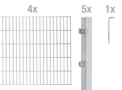 Produktbild von Alberts Doppelstabmatten Zaun, Höhe 140 cm, Länge 8 m, Zaun-Komplettset zum Einbetonieren, feuerverzinkt, Pfosten 60x40 mm