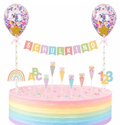 Productafbeelding van 23-delige Regenboog Taartdecoratie voor Schoolverjaardag