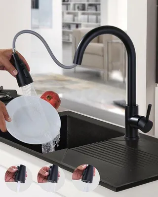 Obrázek produktu pro Černá kuchyňská baterie z nerezové oceli, otočná o 360°, 3 polohy