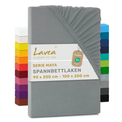 Produktbild von Lavea® Spannbettlaken 90x200cm - 100x200cm Maya Jersey, Bettlaken 100% Baumwolle, Matratzen bis 20 cm, Spannbetttücher, Mittelgrau