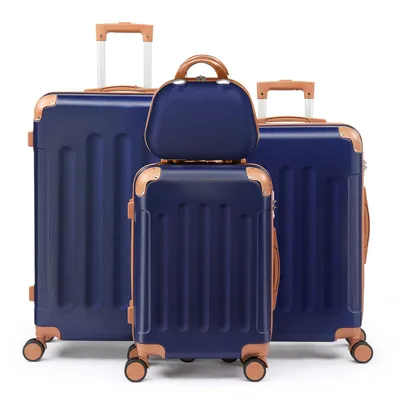 Produktbild von FCH Kofferset 4 teilig Hartschale, Trolley Handgepäck Aus ABS mit Beautycase, Hartschalenkoffer Set, Navy-Braun