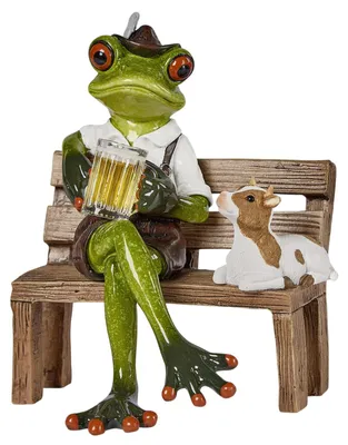 Produktbild von formano Frosch mit Bier auf Bank 14 cm handbemalte Dekofigur Bayern