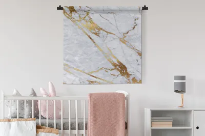 Produktbild von MuchoWow® Wandteppich Wandbehang Marmor - Weiß - Gold 90x90 cm Tapisserie Dekoration Wandtuch - Wandaufhänger