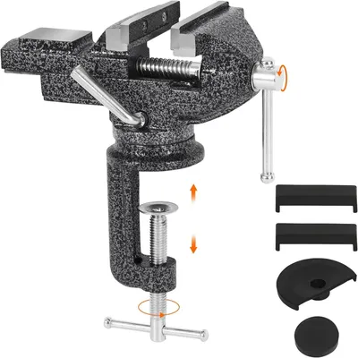 Immagine prodotto di Morsetto da banco – Morsetto universale da banco – Larghezza delle ganasce: 80 mm – Capacità di serraggio: 62 mm – Base girevole a 360° – Colore: nero