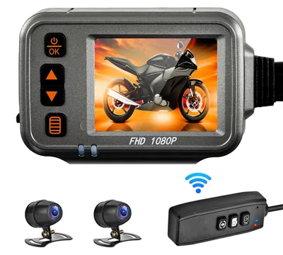 Produktbild von Motorrad-Dashcam, WiFi Dual 1080p Motorradkamera, 120¡ã Weitwinkel, Parkueberwachung, zeitgesteuerte Aufnahme nach Flammendurchschlag, Ganzkoerper-wasserdichte Nachtsicht HD mit 32G-Speicherkarte