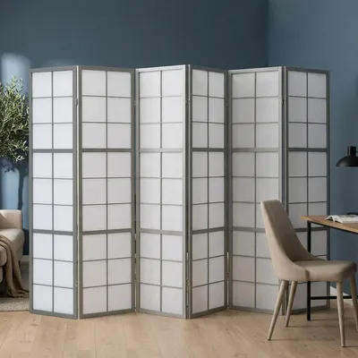 Produktbild von Homestyle4u Paravent Raumteiler 6 teilig Holz Grau Shoji Trennwand spanische Wand Sichtschutz Indoor