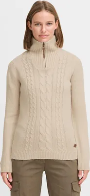 Produktbild von OXMO OXCarry Damen Strickpullover Troyer Grobstrick Pullover mit Troyerkragen Rippbündchen Label-Details Regular fit