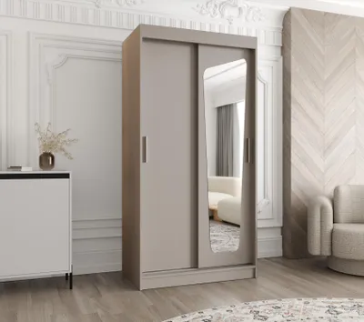 Obrázek produktu pro Šatní skříň 100 cm ZAMIRA se zrcadlem - kašmírová