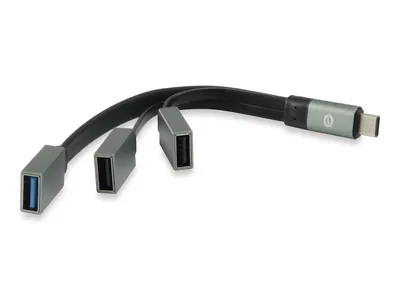 Produktbild von Conceptronic HUBBIES USB 3.1 Type-C zu 1-Port USB 3.0 + 2-Port-USB-2.0-Kabel-Hub, grau, USB 3.2 Gen 2 (3.1 Gen 2) Type-C, USB 2.0, USB 3.2 Gen 1 (3.1 Gen 1) Type-A, 5000 Mbit/s, Grau, China, 40 mm