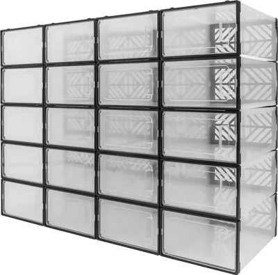Produktbild von Schuhboxen - Stapelbare Aufbewahrungsboxen - Set mit 20 Stück - Transparente Front - 92 x 70 x 34,5 cm - Schwarz