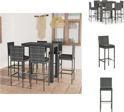 Produktbild von vidaXL 7-tlg. Gartenbar-Set mit Kissen Poly Rattan Grau -  Gartenmöbel-Sets