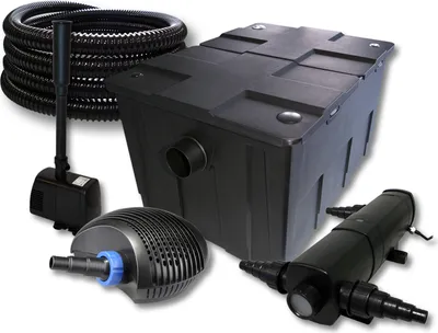 Immagine prodotto di Set completo SunSun: filtro per laghetti CBF-550 fino a 60000L sistema di filtraggio a flusso continuo, pompa per laghetti CTF-6000 6000l/h 40W, chiarificatore per laghetti CUV-236 36W, tubo per laghetti 25m 25 mm, fontana HJ-943 800l/h 16W