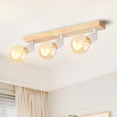Image de LVWIT, plafonnier LED à 3 lumières, projecteur de plafond moderne orientable, spots de plafond en bois blanc, lampe de plafond E27, spots pour cuisine, chambre à coucher, salon (sans ampoule)