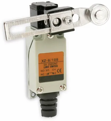 Image de Interrupteur de fin de course XZ-8/108, 5 A/250 V | Avec levier à galet réglable | Contact à fermeture/à ouverture | Puissance de commutation 5 A/250 V | Boîtier métallique | IP64 résistant aux intempéries | Avec raccordement à la terre et manchon anti-pliure