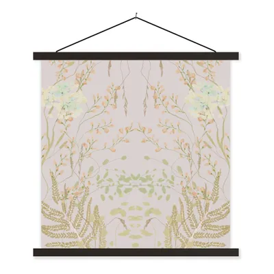 Produktbild von MuchoWow® Textilposter Blätter - Blumen - Pastell - Grau 120x120 cm mit schwarzem Rahmen - Aufhängungsset