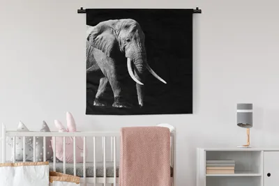 Produktbild von MuchoWow® Wandteppich Wandbehang Elefant - Zähne - Tiere - Schwarz - Weiß 90x90 cm Tapisserie Dekoration Wandtuch - Wandaufhänger