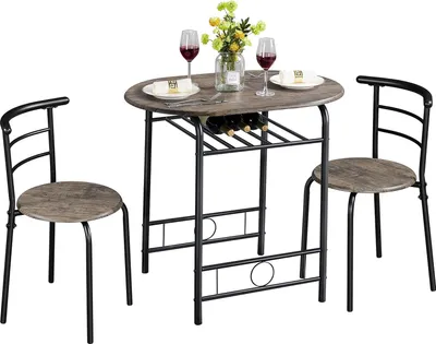 Produktbild von 3-teiliges Esszimmer-Set, Küchentischset, Esstisch mit 2 Stühlen, Küche, Holztisch, Balkontisch, platzsparend, braun.