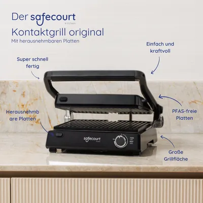 Produktbild von Safecourt Kitchen - Kontaktgrill 3-in-1 - Sandwichmaker, Panini-Grill & Grillplatte