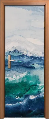 Produktbild von Türposter 70x200 cm Türaufkleber Türtapete Türfolie Klebefolie groß Meereswellen Aquarellfarbe