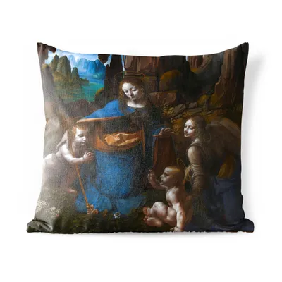 Produktbild von MuchoWow® Outdoor Kissen - Jungfrau auf dem Felsen - Leonardo da Vinci - 50x50 cm - Wetterfest - Lounge Kissen - Komfortabel - Kissen mit Bild