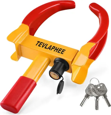 Produktbild von Auto Radkralle Parkkralle mit Sicherheitsschloss und 3 Schlüsseln - Reifenbreite 19-30cm - Diebstahlsicherung Rot & Gelb