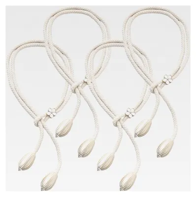 Produktbild von 4 Vorhang-Raffhalter aus Baumwolle Beige – Handgewebte Boho-Gardinenbänder (Ohne Bohren, 48 cm Länge)