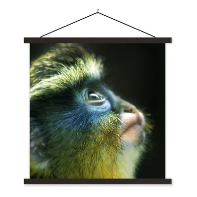 Produktbild von MuchoWow® Textilposter Affe - Fell - Schwarz 60x60 cm mit schwarzem Rahmen - Posteraufhänger