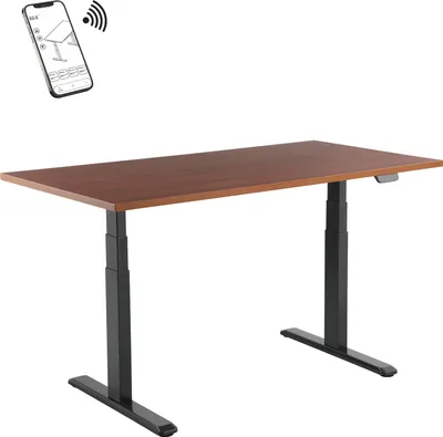 Image de Bureau motorisé assis-debout 180x75cm Plateau noyer/Pied noir