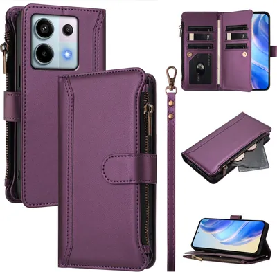 Immagine prodotto di Custodia per Xiaomi Redmi Note 13 Pro 5G, con cerniera, portafoglio in Finto cuoio con tasche per carte, supporto e passante per la mano Viola