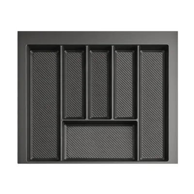 Image de Range-couverts pour tiroir de 60 cm Graphite mat – Découpable (L : 49-55 cm x P : 42-49 cm) – Insert pour couverts Anthracite – 6 compartiments