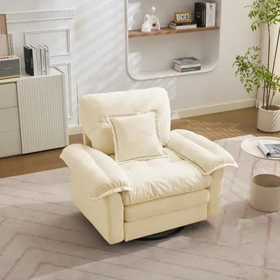 Zdjęcie produktu dla Fotel obrotowy z tkaniny szenilowej, beżowy, 360°, oversize