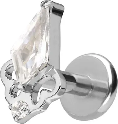 Produktbild von Ohrpiercing, Nasenpiercing Titan Labret mit Push Fit KRISTALLSCHILD Silber Stablänge: 6mm | Stabstärke: 1,2mm