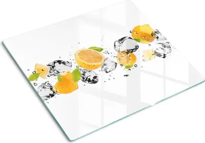 Obrázok produktu pre Sklenená ochranná doska – Kryt varnej dosky – Kryt na indukčnú dosku – 60x52 cm – Rýchle čistenie – Tvrdené sklo – Citrón a voda
