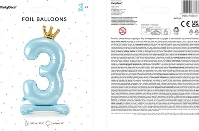Productafbeelding van Folieballon in de vorm van het cijfer "3", 84 cm, blauw