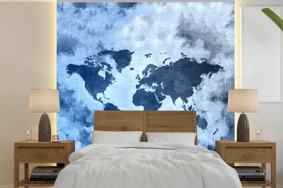 Produktbild von MuchoWow® Fototapete für Wohnzimmer oder Schlafzimmer Wandtapete Vinyl Motivtapete Weltkarte - Blau - Farbe - 280x280 cm - Hintergrundbild