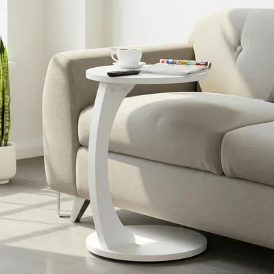 Produktbild von Carenza Home Beistelltisch C-Form Weiß, Sofatisch mit Rollen , Couchtisch rund, Laptoptisch Couch , 56 x 38 cm , Matt