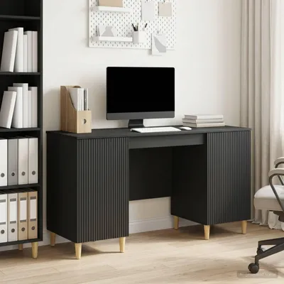 Productafbeelding van vidaXL Bureau met plank, zwart, 142,5 x 50 x 75 cm, houtvezel