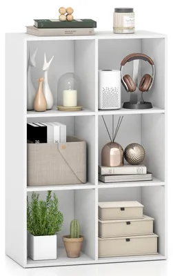 Produktbild von COSTWAY Bücherregal aus Holz, Bücherschrank mit 6 Fächern, Würfelregal mit Kippschutz-Set, Standregal, Aufbewahrungregal 60 x 30 x 90 cm, Weiß
