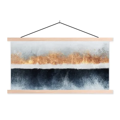 Produktbild von MuchoWow® Textilposter Gold - Abstrakt - Design 120x60 cm mit holzfarbenen Rahmen - Klemmleiste