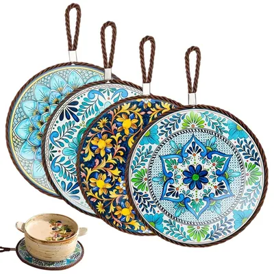Productafbeelding van Omgoods - Onderzetter - Keramische onderzetter - Vintage model - Geschikt voor kopjes en borden - Elegante keukenaccessoires - Multifunctionele ond...