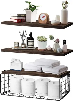 Image de Etagère murale en bois - pour les toilettes & la cuisine - flottante - décoration vintage