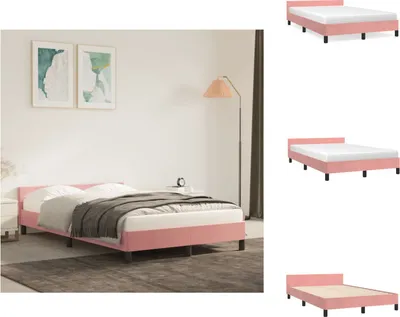 Image de vidaXL Cadre de lit avec tête de lit Rose 120x200 cm Velours - Lits & sommiers